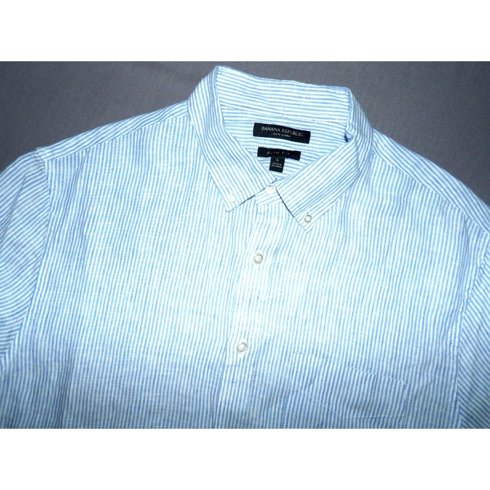 Banana Republic 100% Linen Slim Fit Pin Striped Button Up Shirt Men's Large